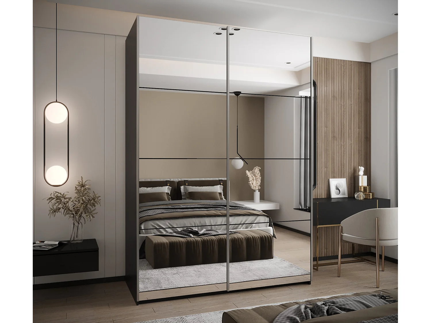 Armoire Lux 2 245,5/180/64 (Noir/Noir/Argent)