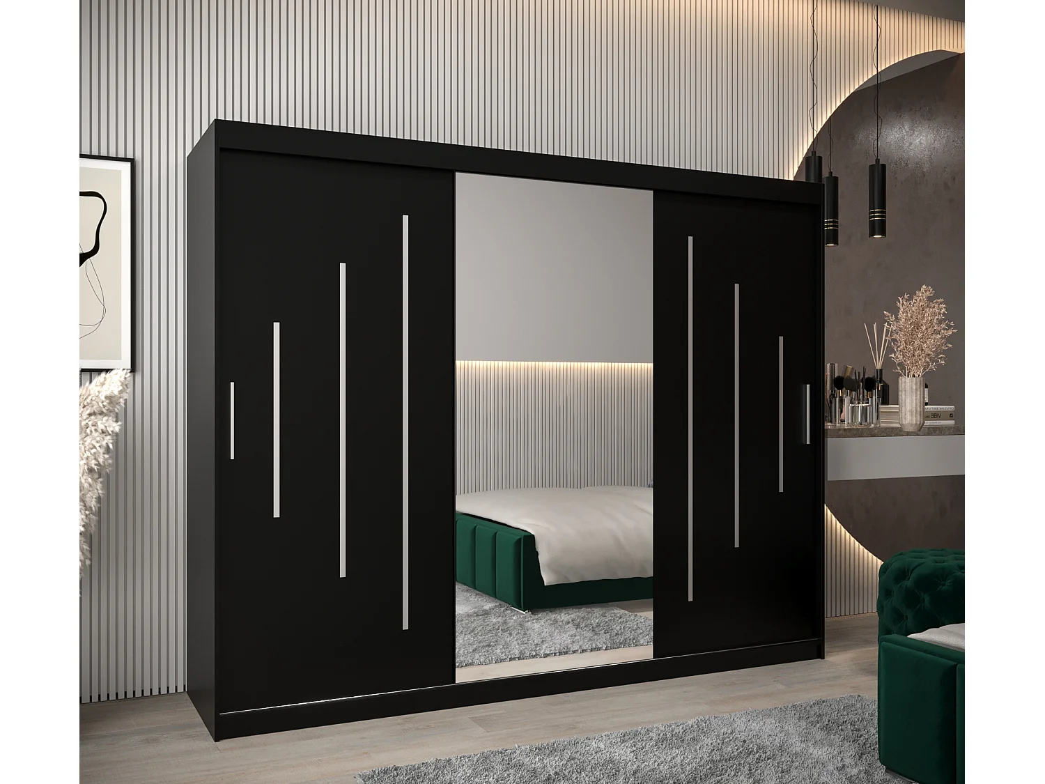 ARMOIRE YORK 1 À PORTES COULISSANTES 200/250/62 3 Portes (Noir/Noir)