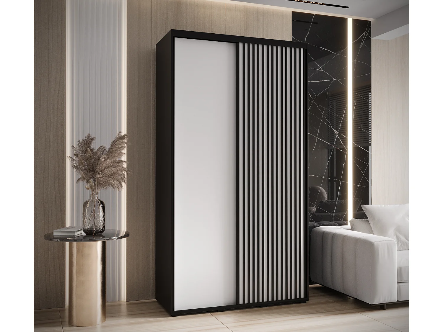 ARMOIRE LANKO 1 À PORTES COULISSANTES 235,2/140/45 2 Portes (Noir/Blanc)