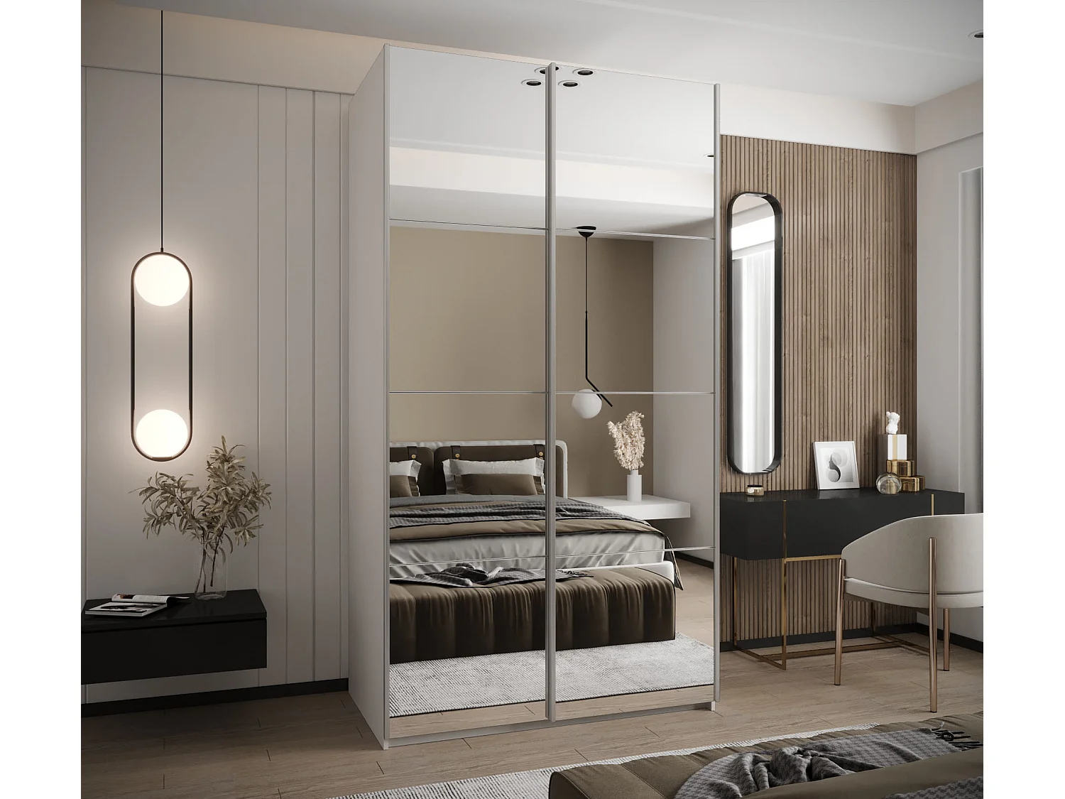 Armoire Lux 2 245,5/140/64 (Blanc/Blanc/Argent)