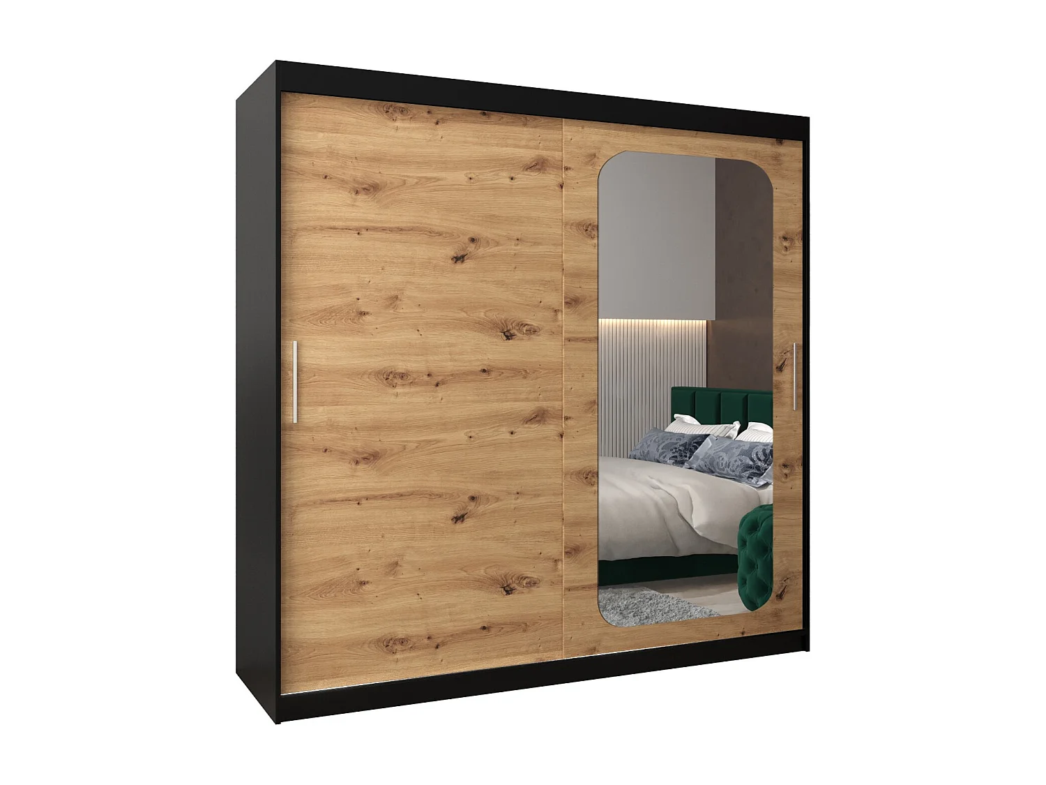 SCHWEBETÜRENSCHRANK PROMO T2 200/200/62 2-türig (Schwarz/Artisan)