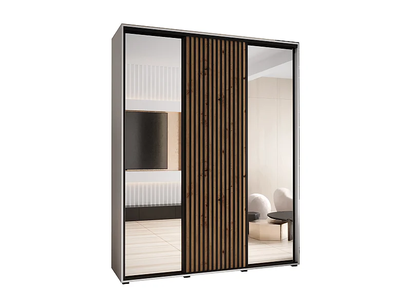 SAPPORO 2 KLEDINGKAST MET SCHUIFDEUREN 205,2/190/60 3 deuren (wit/artisan)