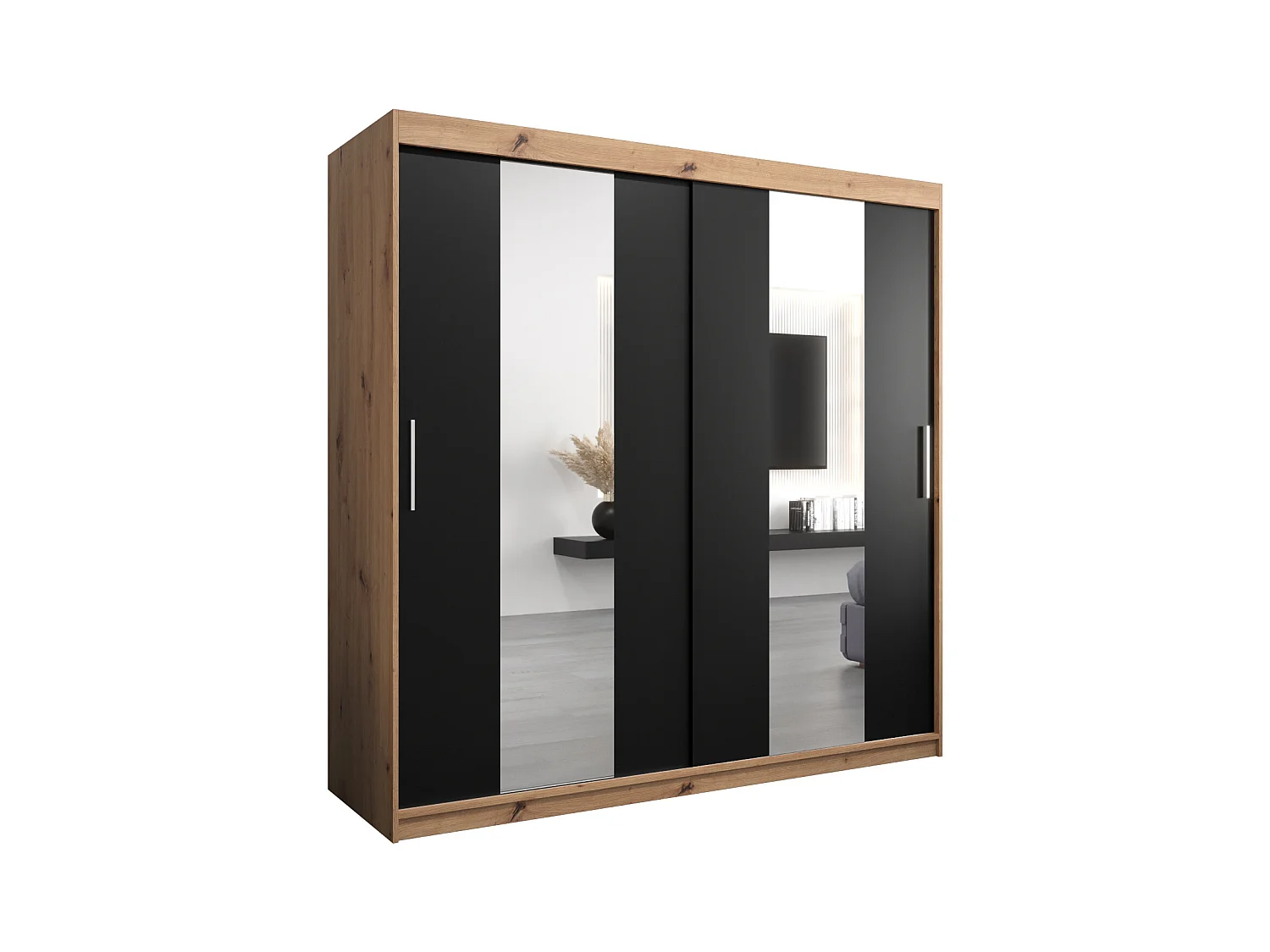 Schwebetürenschrank Pole 200/200/62 2-Türig (Artisan/Schwarz)