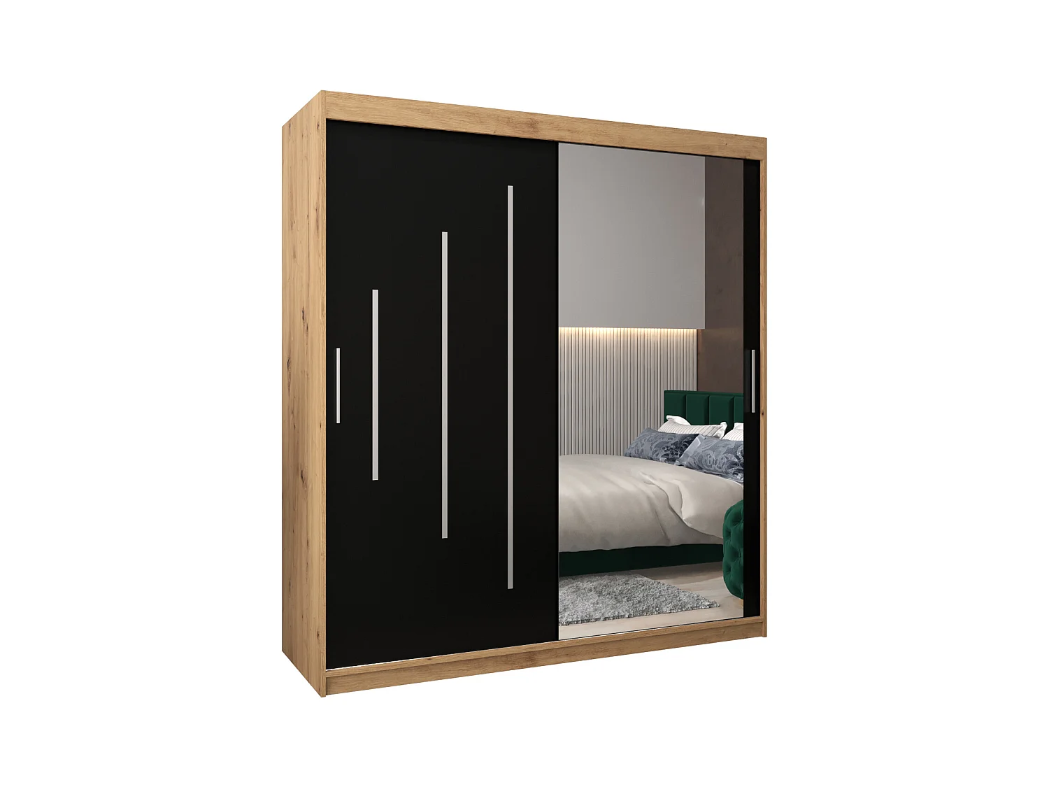 SCHWEBETÜRENSCHRANK YORK 2 200/180/62 2-türig (Artisan/Schwarz)