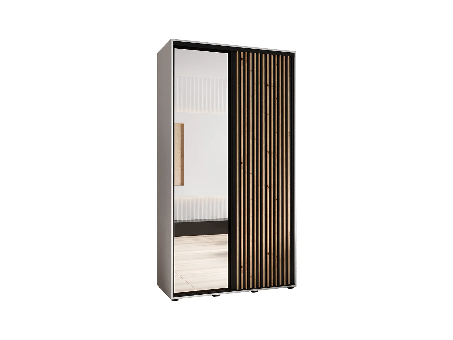 SCHWEBETÜRENSCHRANK SAPPORO 2 205,2/140/60 2-türig (Weiß/Schwarz)