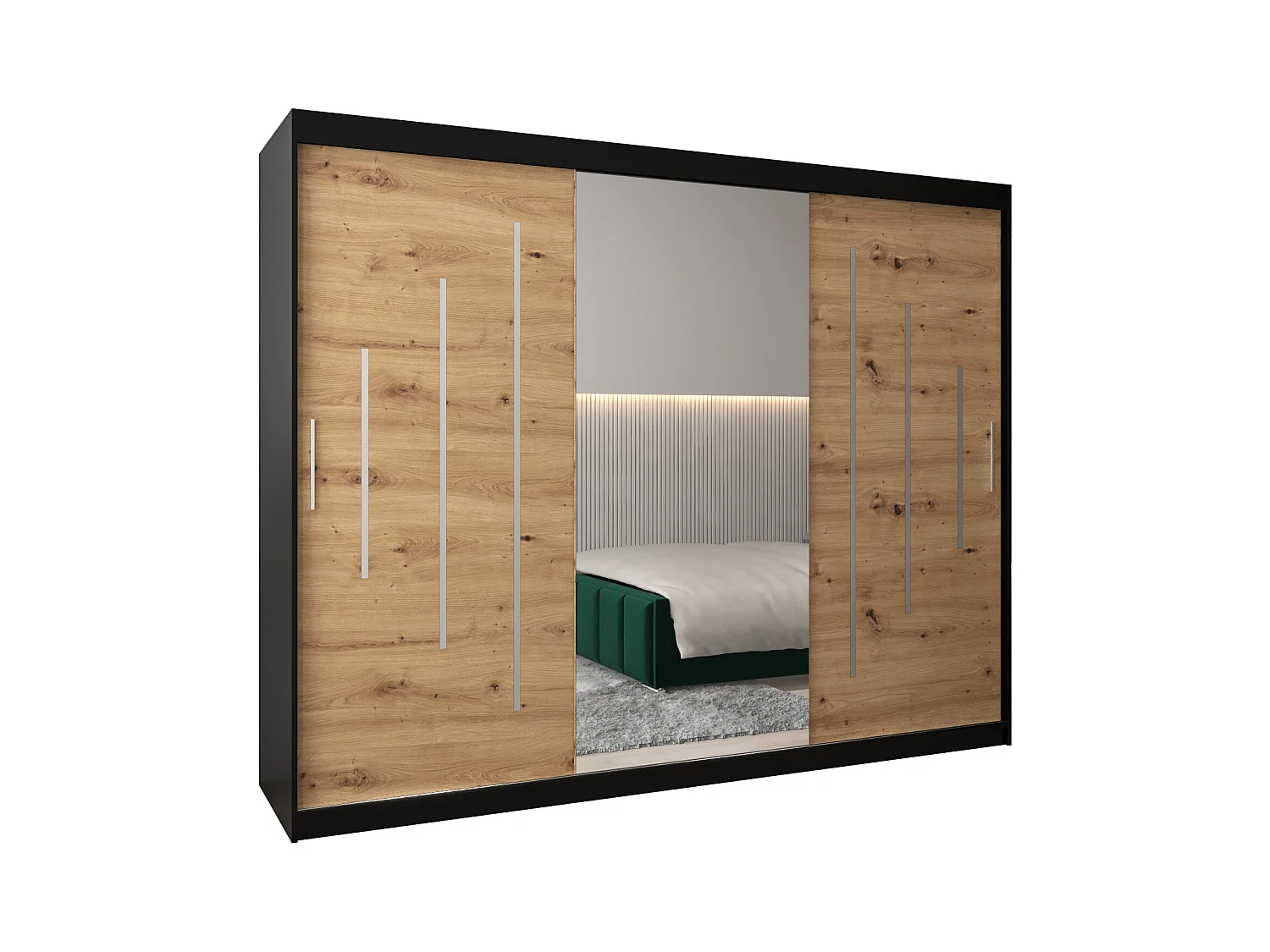 ARMOIRE YORK 1 À PORTES COULISSANTES 200/250/62 3 Portes (Noir/Artisan)
