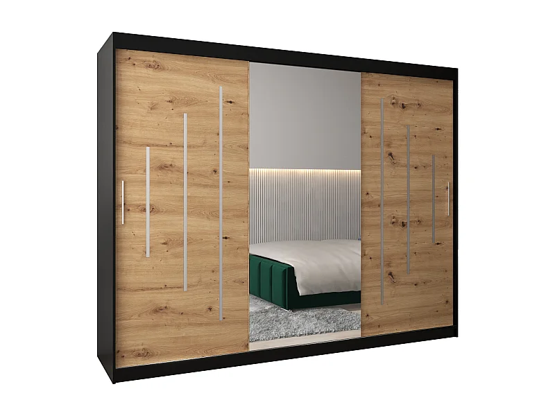 ARMOIRE YORK 1 À PORTES COULISSANTES 200/250/62 3 Portes (Noir/Artisan)