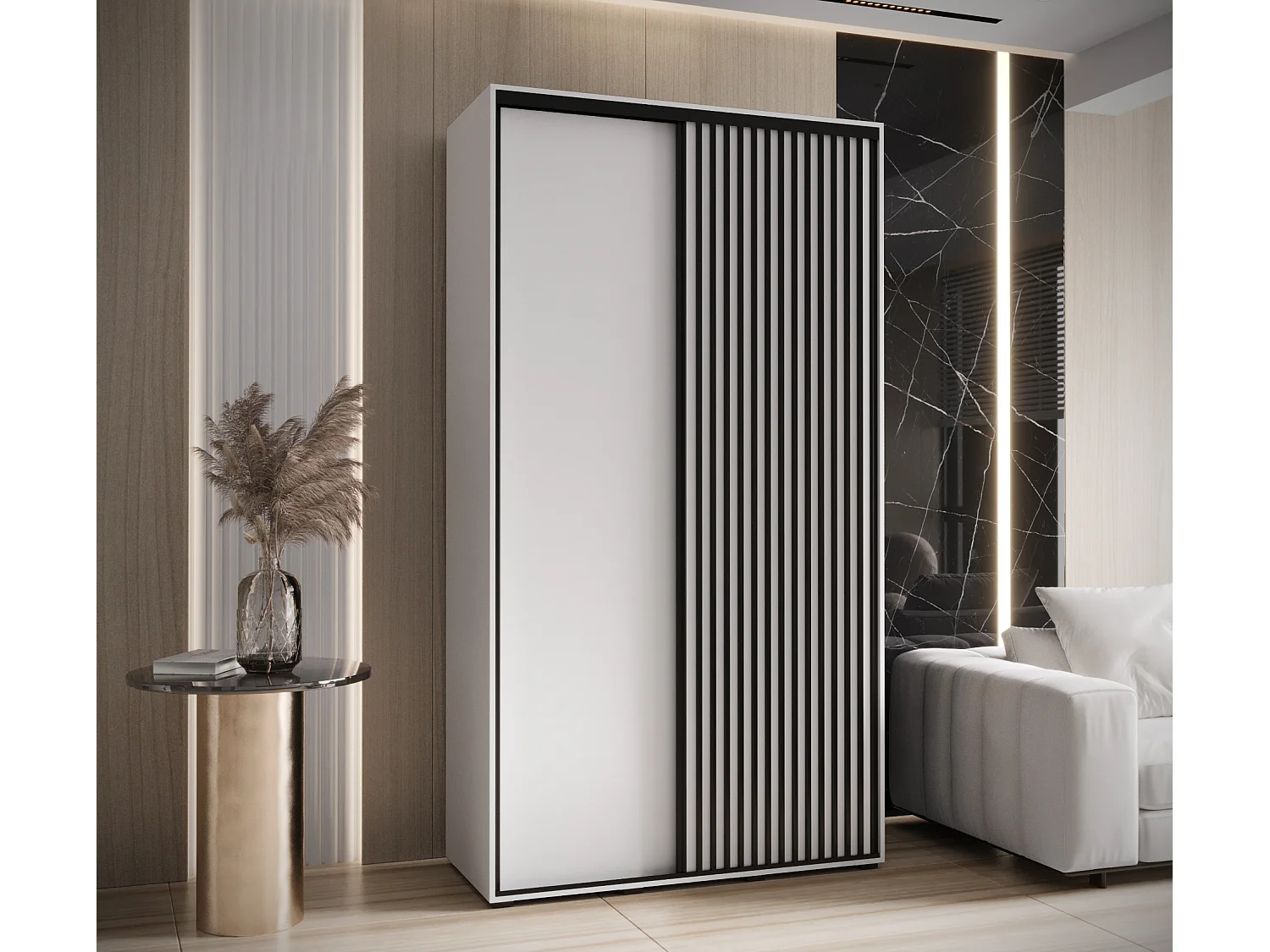 ARMOIRE LANKO 1 À PORTES COULISSANTES 235,2/130/45 2 Portes (Blanc/Blanc)