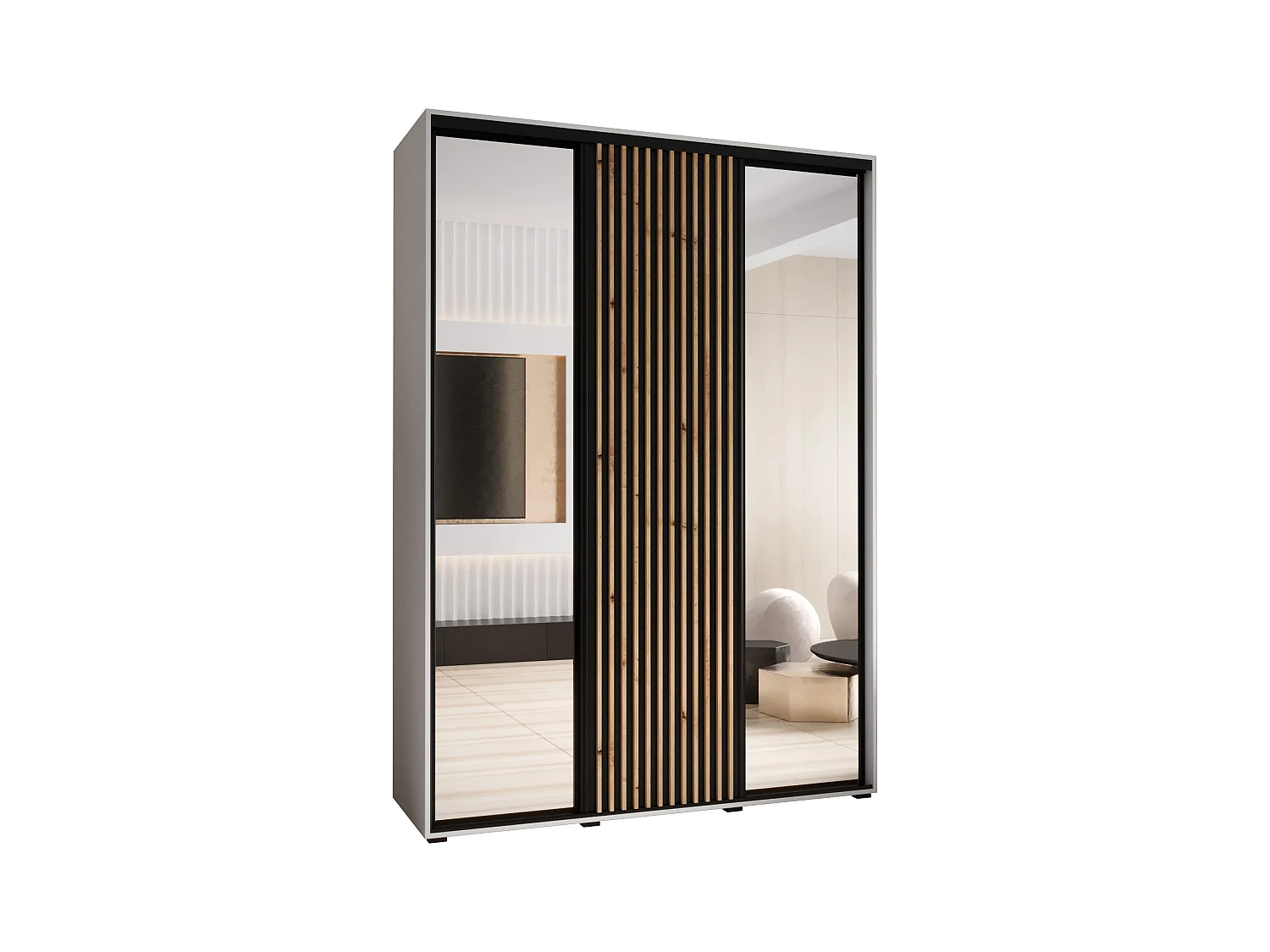 SCHWEBETÜRENSCHRANK SAPPORO 2 205,2/180/45 3-türig (Weiß/Schwarz)