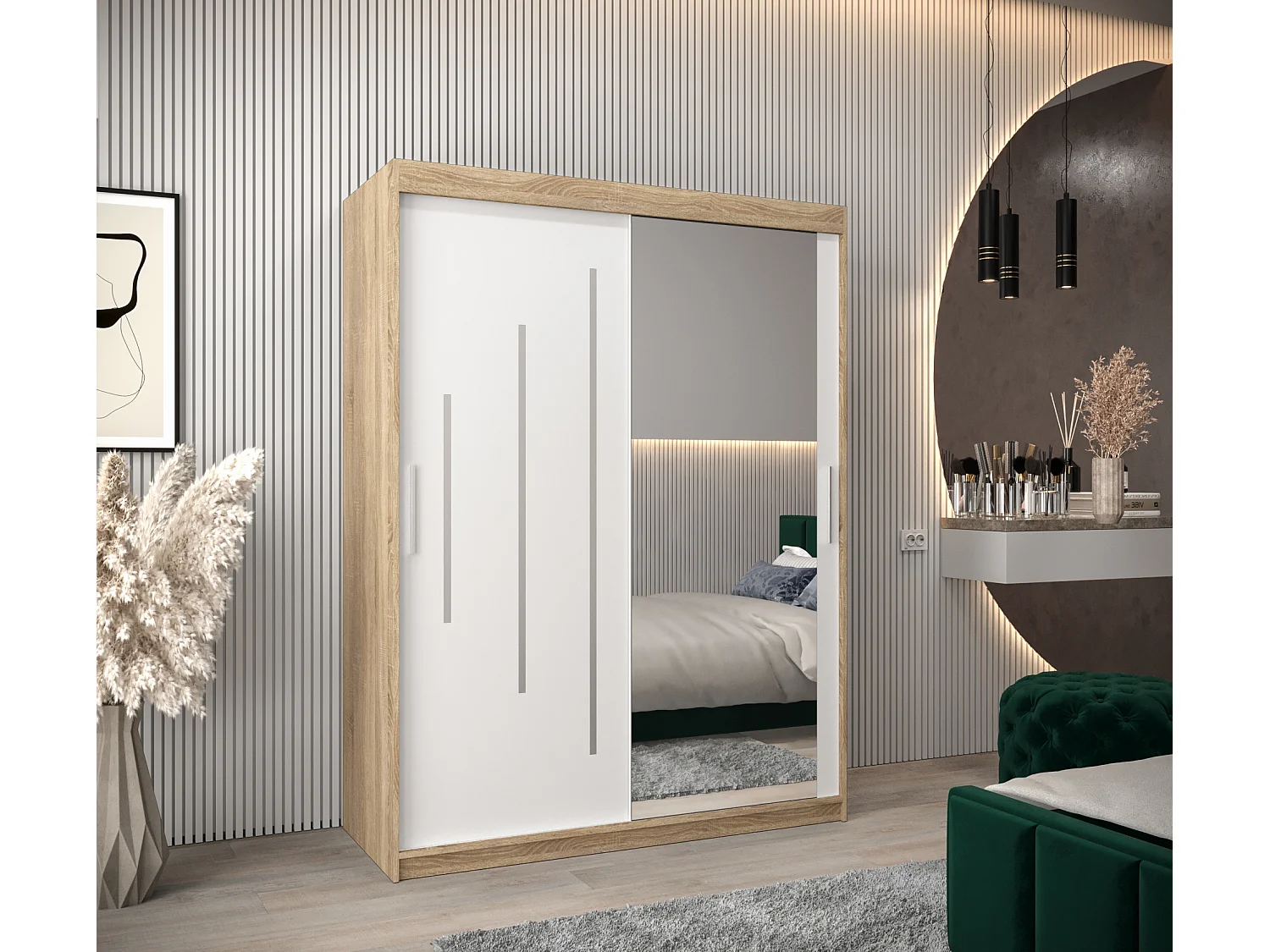 ARMOIRE YORK 2 À PORTES COULISSANTES 200/150/62 2 Portes (Sonoma/Blanc)