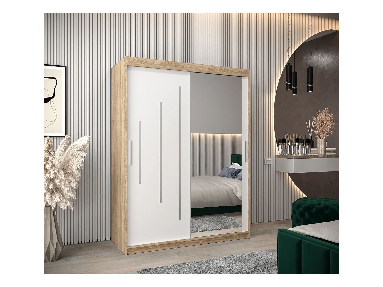 SCHWEBETÜRENSCHRANK YORK 2 200/150/62 2-türig (Sonoma/Weiß)