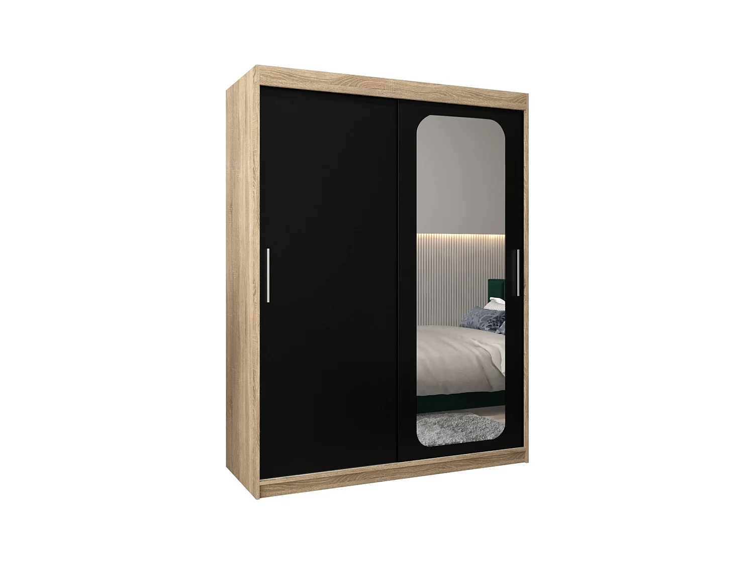 ARMOIRE PROMO T2 À PORTES COULISSANTES 200/150/62 2 Portes (Sonoma/Noir)