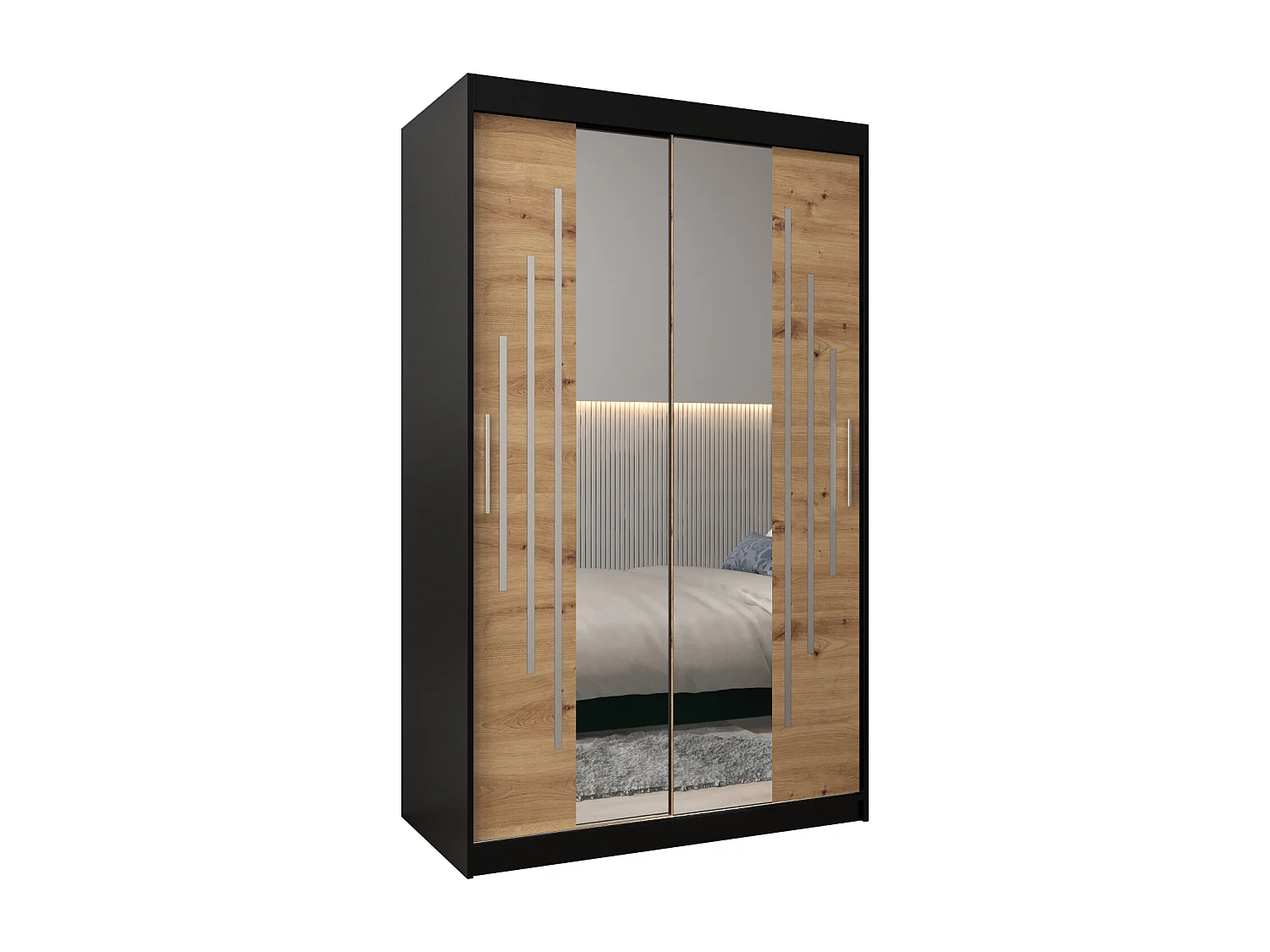 ARMOIRE YORK 1 À PORTES COULISSANTES 200/120/62 2 Portes (Noir/Artisan)