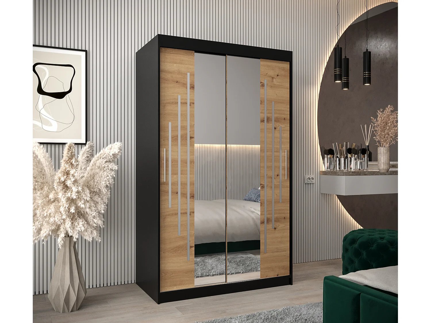 ARMOIRE YORK 1 À PORTES COULISSANTES 200/120/62 2 Portes (Noir/Artisan)