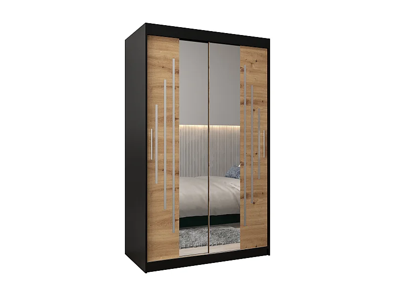 ARMOIRE YORK 1 À PORTES COULISSANTES 200/120/62 2 Portes (Noir/Artisan)