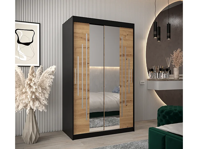 ARMOIRE YORK 1 À PORTES COULISSANTES 200/120/62 2 Portes (Noir/Artisan)