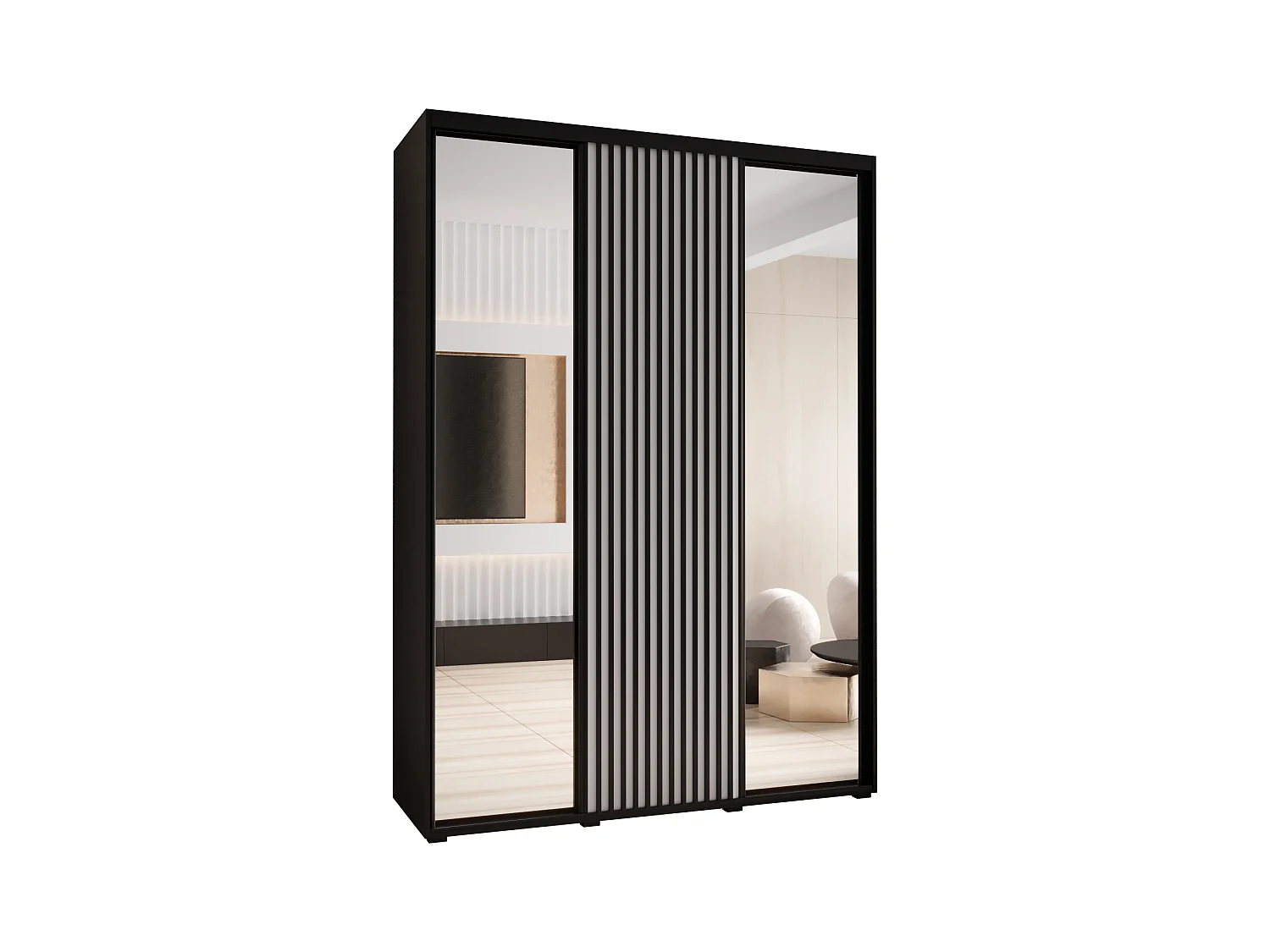 SCHWEBETÜRENSCHRANK LANKO 2 235,2/180/45 3-türig (Schwarz/Weiß)