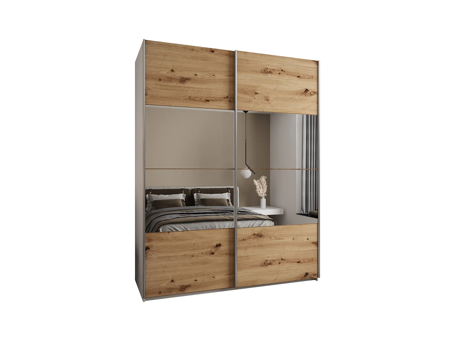 KLEDINGKAST MET SCHUIFDEUREN Lux 4 245,5/190/64 (Wit/Artisan/Zilver)