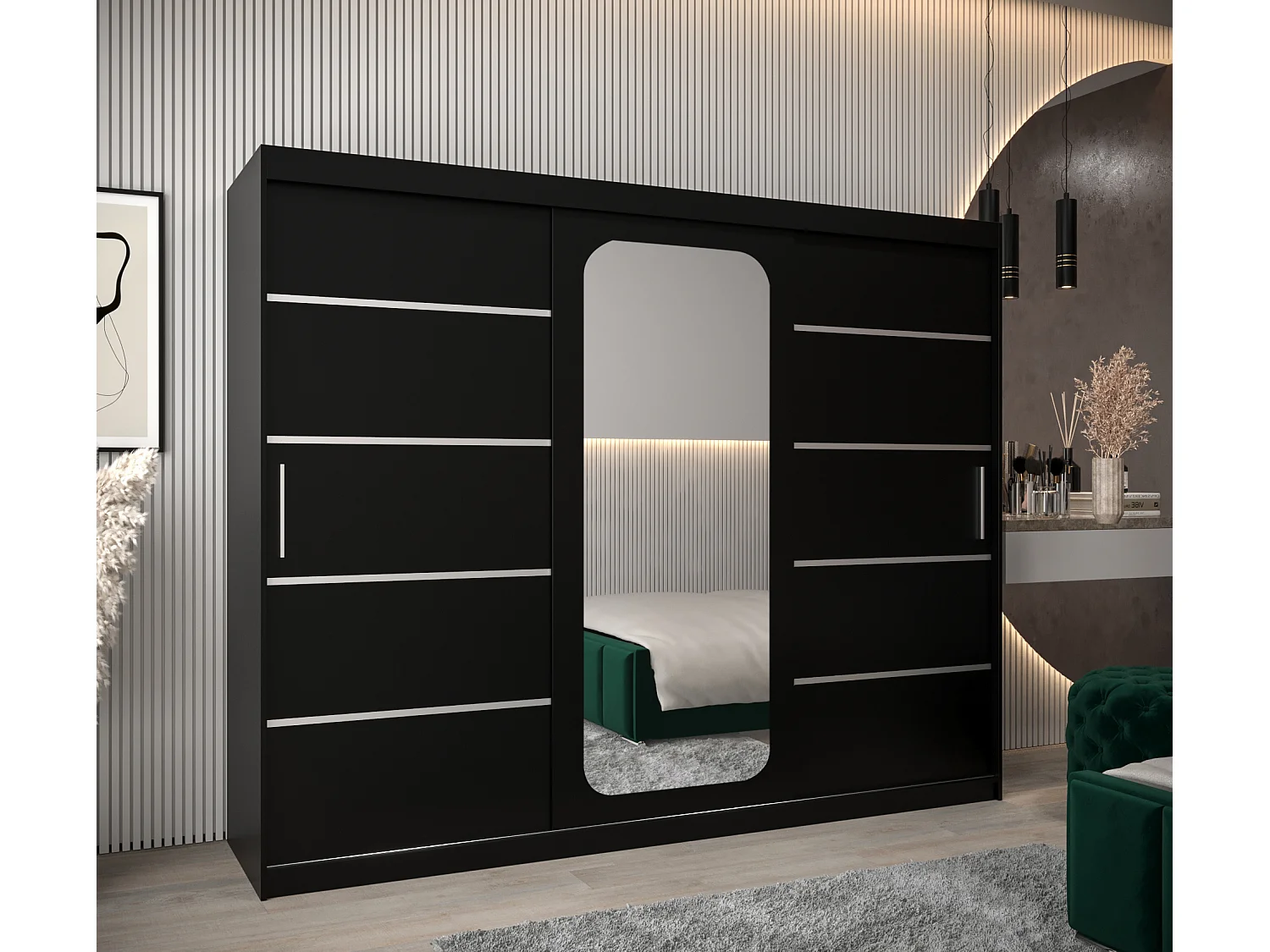 ARMOIRE PROMO V2 À PORTES COULISSANTES 200/250/62 3 Portes (Noir/Noir)