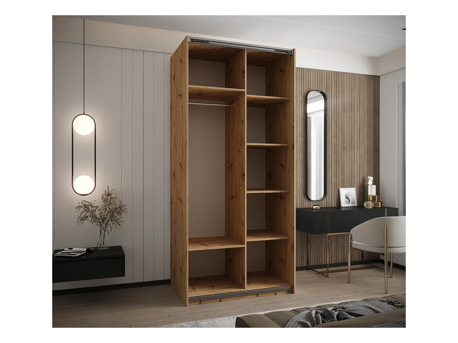 KLEDINGKAST MET SCHUIFDEUREN Lux 1 245,5/110/64 (Artisan/Artisan/Zwart)