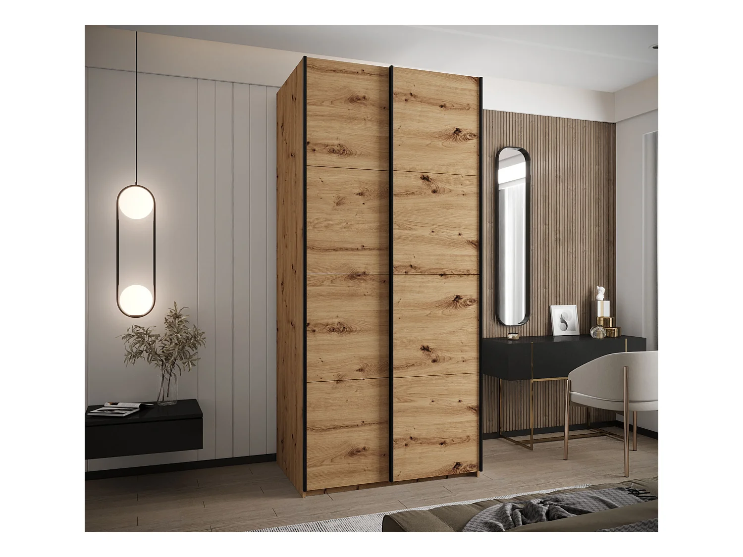 KLEDINGKAST MET SCHUIFDEUREN Lux 1 245,5/110/64 (Artisan/Artisan/Zwart)