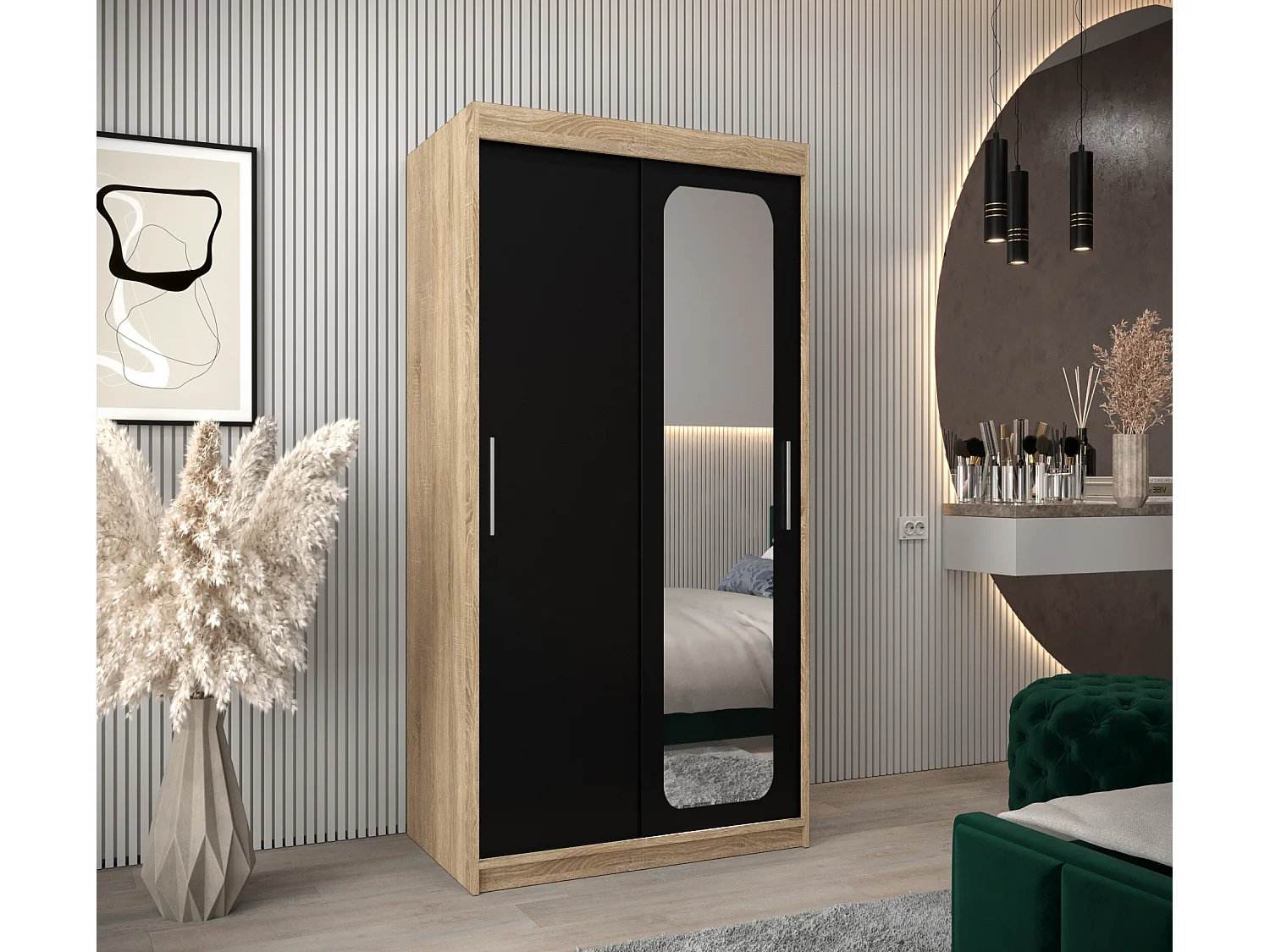 ARMOIRE PROMO T2 À PORTES COULISSANTES 200/100/62 2 Portes (Sonoma/Noir)