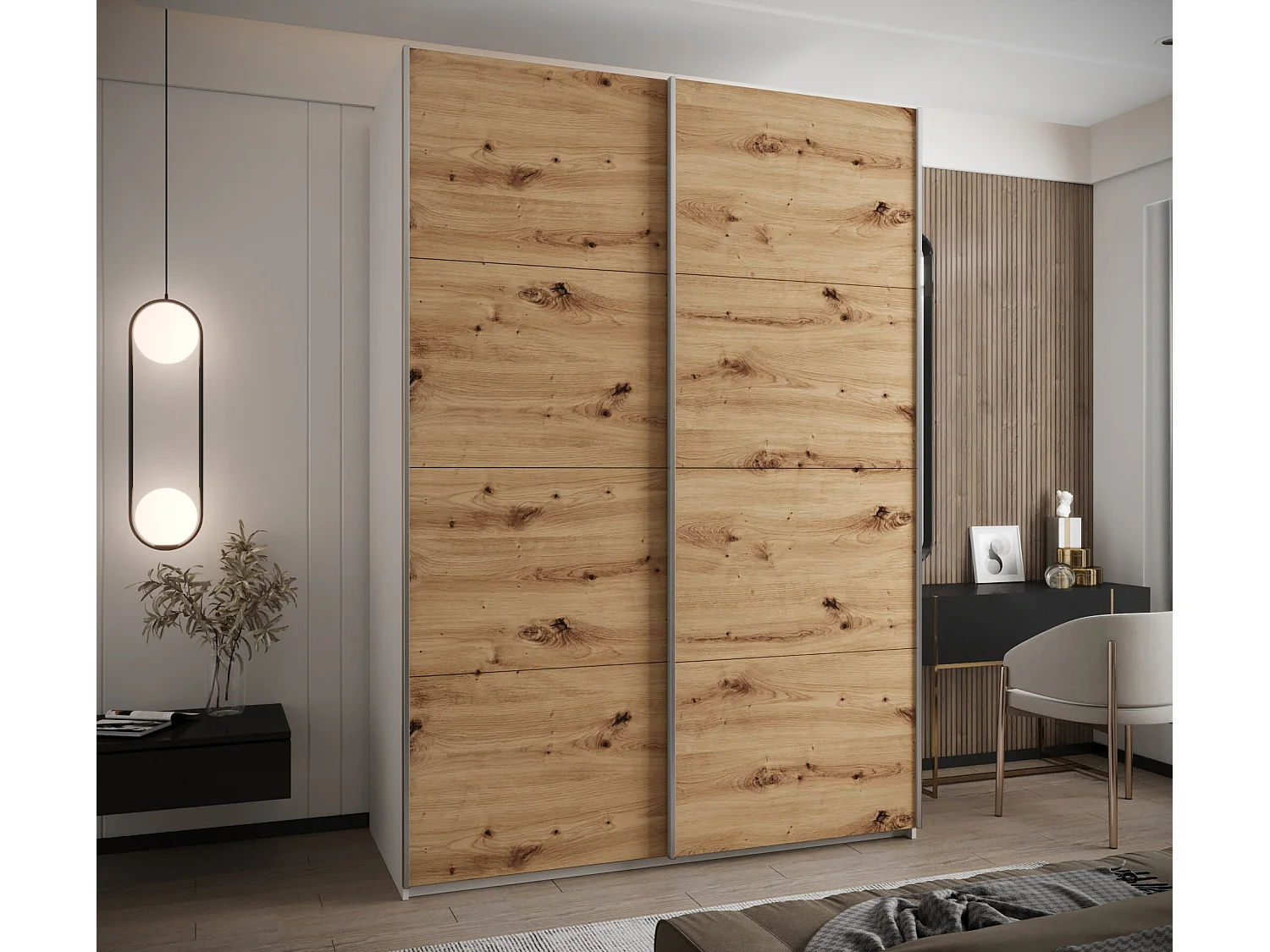 Armoire Lux 1 245,5/180/64 (Blanc/Artisan/Argent)
