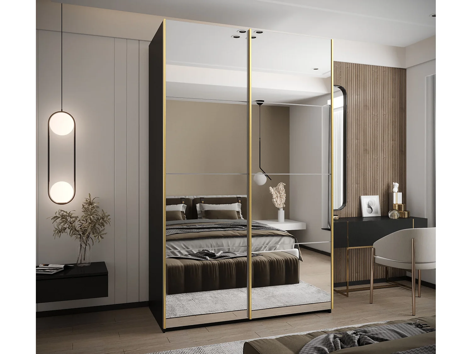 Armadio Lux 2 de puertas corredas 245,5/160/64 (Negro/Blanco/Gold)