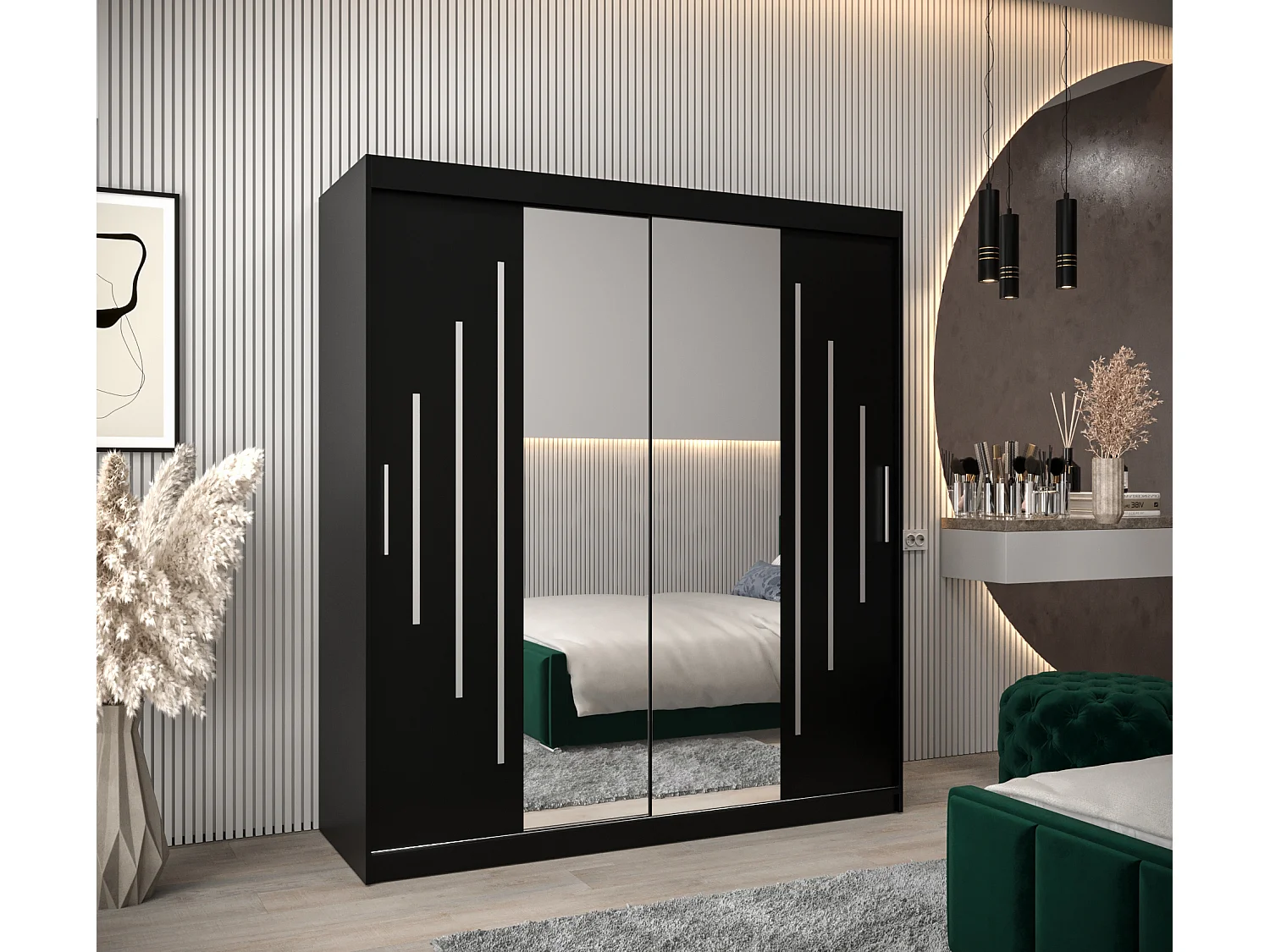 ARMADIO YORK 1 AD ANTE SCORREVOLI 200/180/62 2 porte (Nero/Nero)