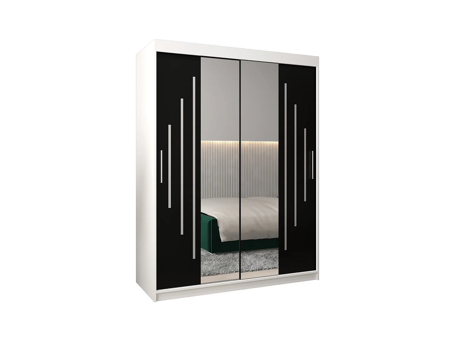 SCHWEBETÜRENSCHRANK YORK 1 200/150/62 2-türig (Weiß/Schwarz)