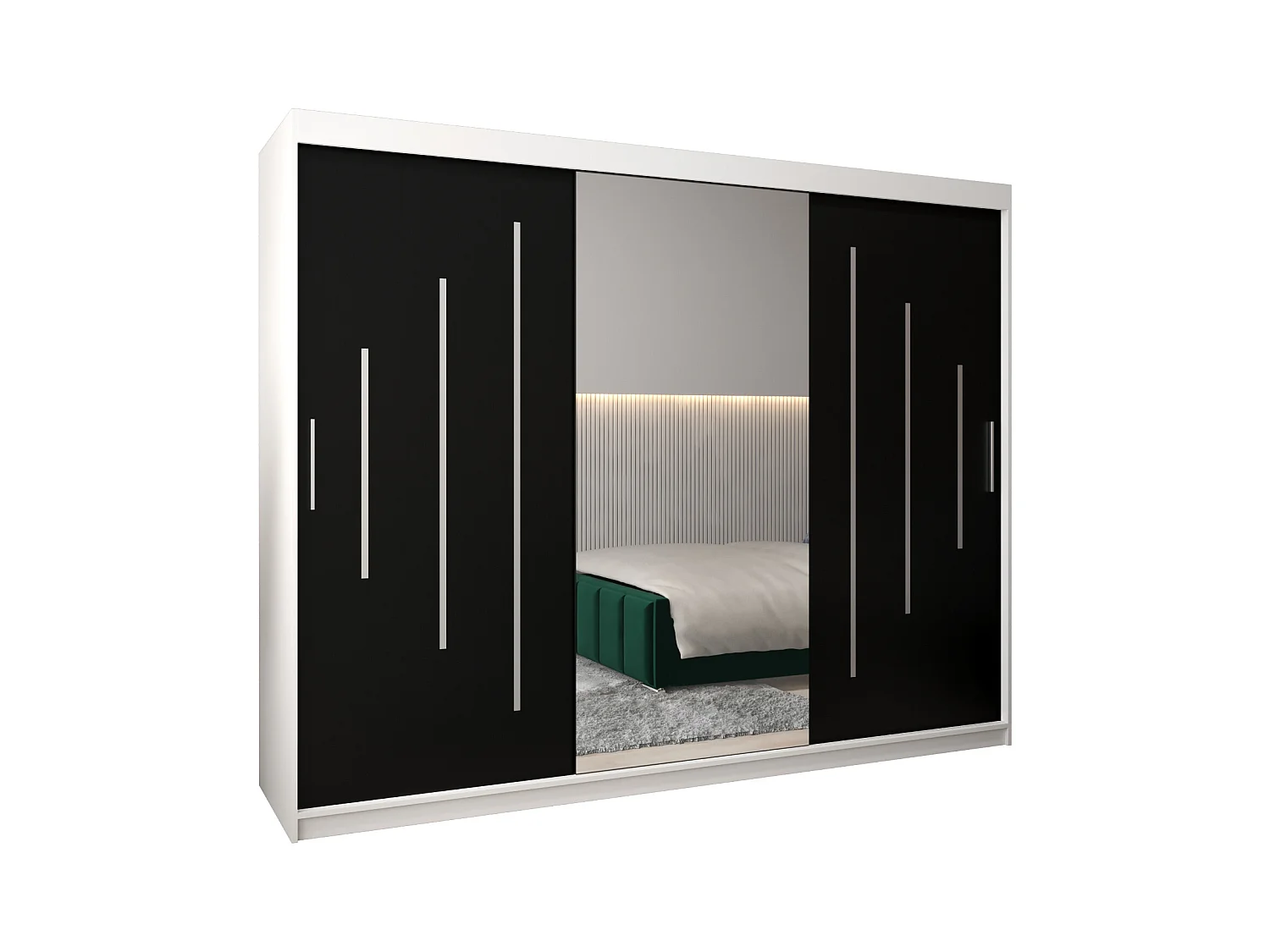 ARMOIRE YORK 1 À PORTES COULISSANTES 200/250/62 3 Portes (Blanc/Noir)