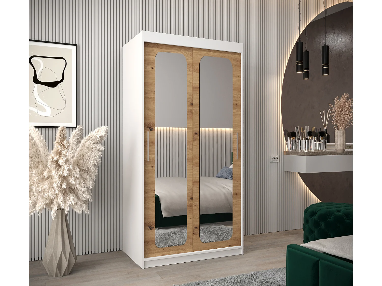 ARMOIRE PROMO T3 À PORTES COULISSANTES 200/100/62 2 Portes (Blanc/Artisan)