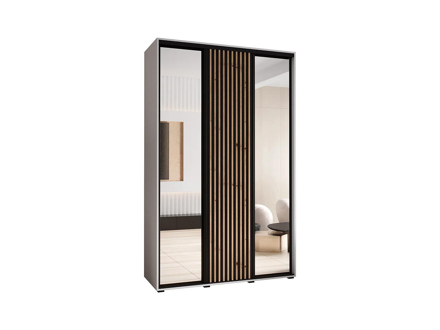 ARMOIRE SAPPORO 2 À PORTES COULISSANTES 205,2/150/45 3 Portes (Blanc/Noir)