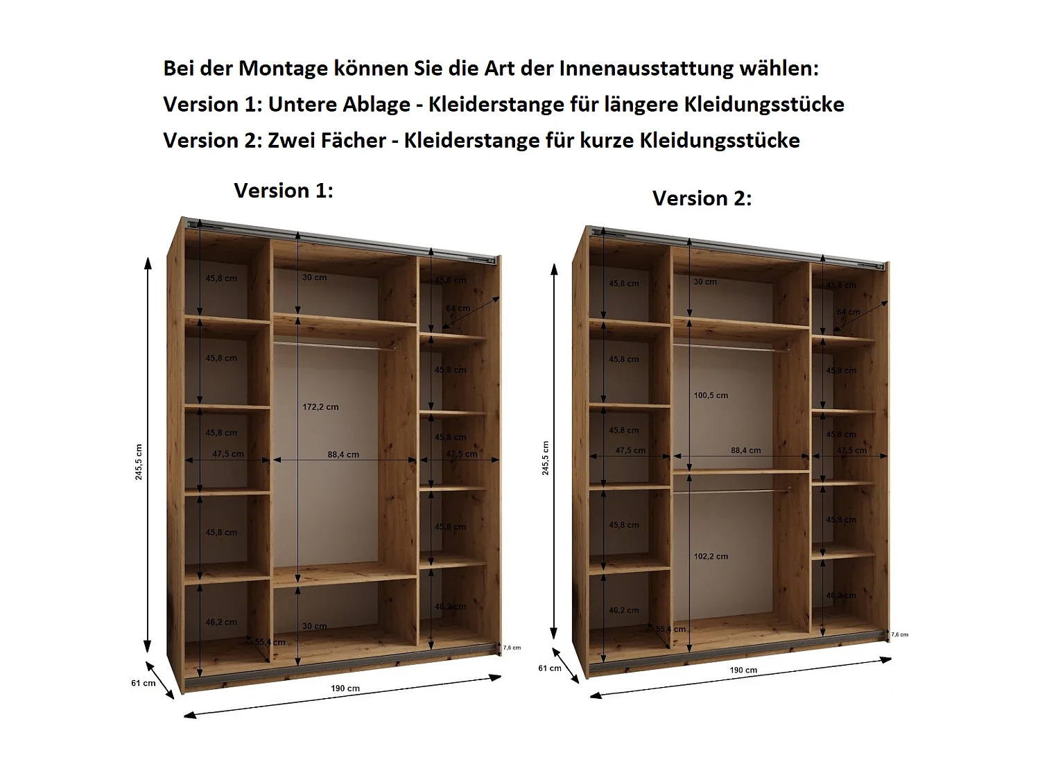 Armoire Lux 1 245,5/190/64 (Noir/Blanc/Noir)