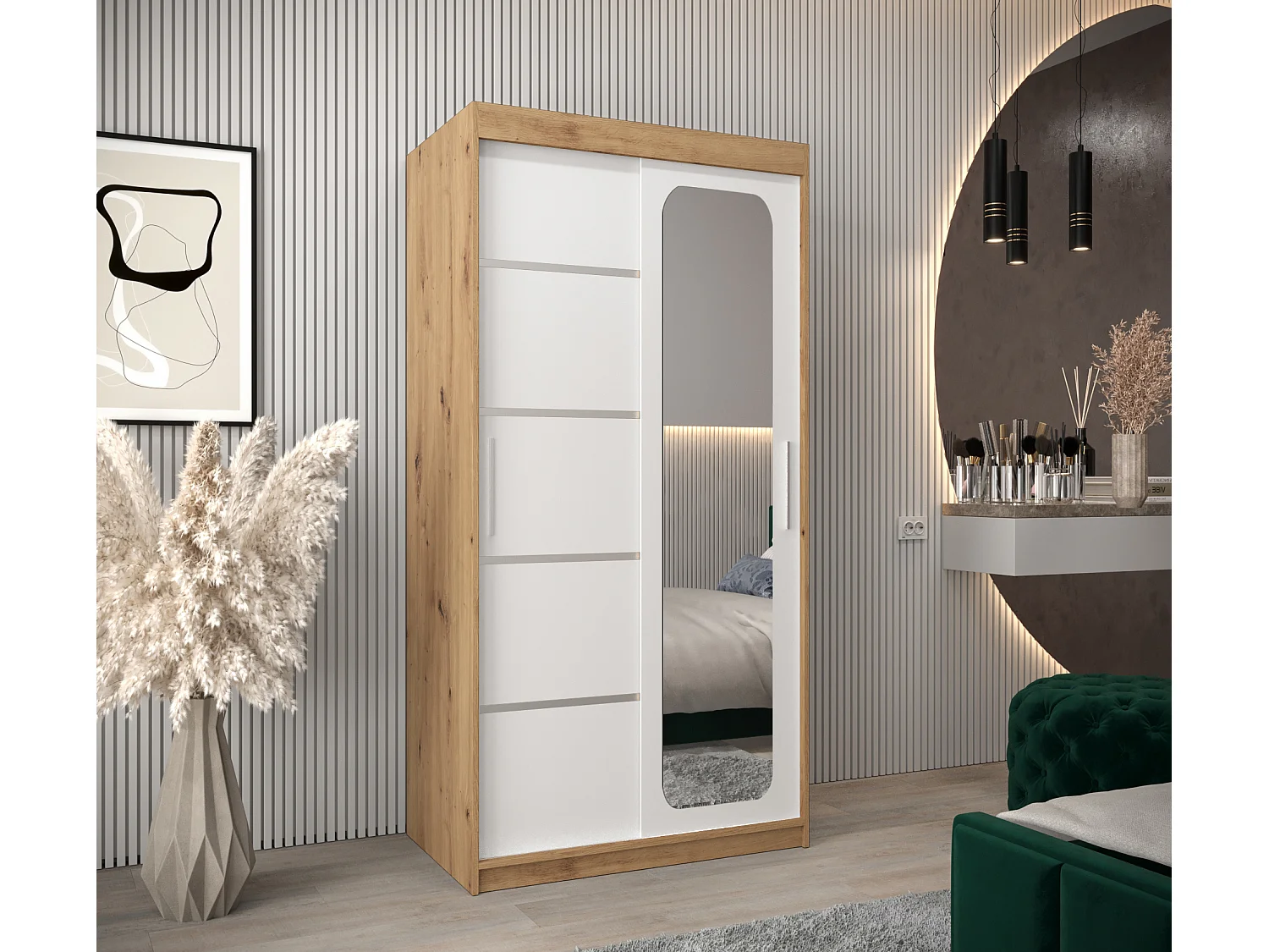 ARMOIRE PROMO V2 À PORTES COULISSANTES 200/100/62 2 Portes (Artisan/Blanc)