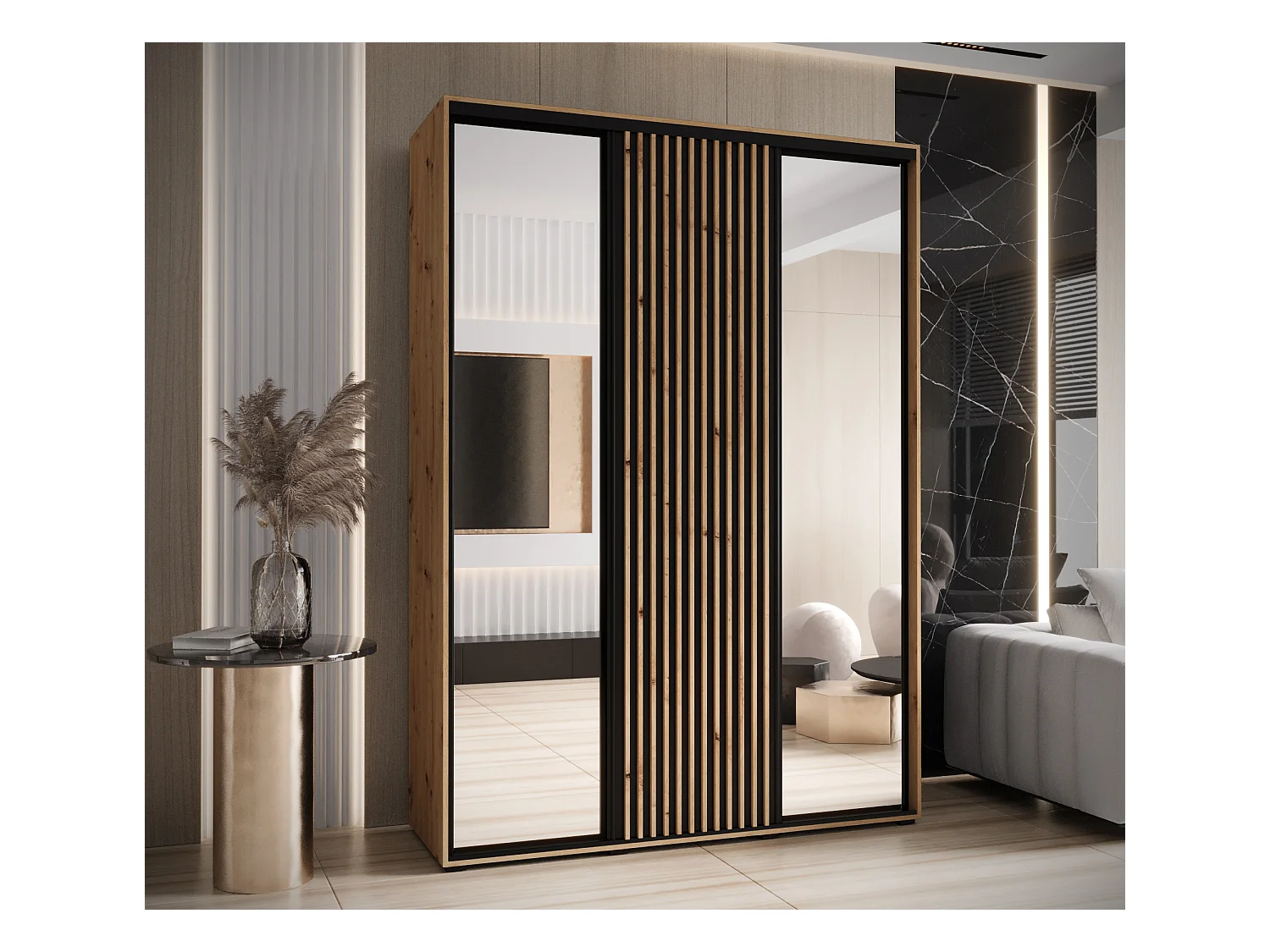 LANKO 2 KLEDINGKAST MET SCHUIFDEUREN 235,2/170/45 3 deuren (artisan/zwart)