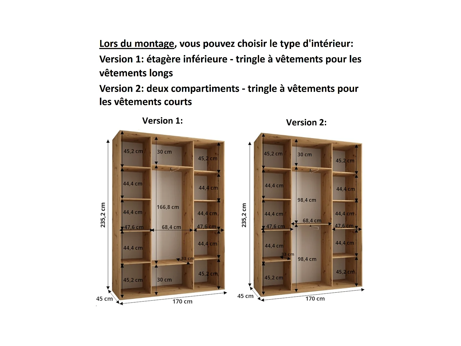LANKO 2 KLEDINGKAST MET SCHUIFDEUREN 235,2/170/45 3 deuren (artisan/zwart)