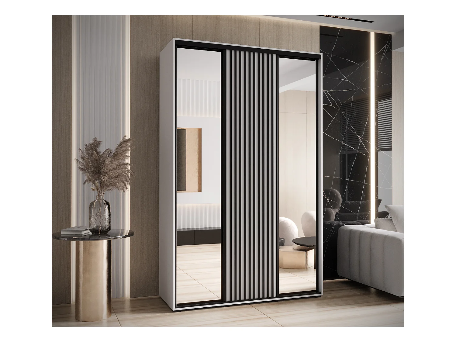 LANKO 2 KLEDINGKAST MET SCHUIFDEUREN 235,2/160/45 3 deuren (wit/wit)