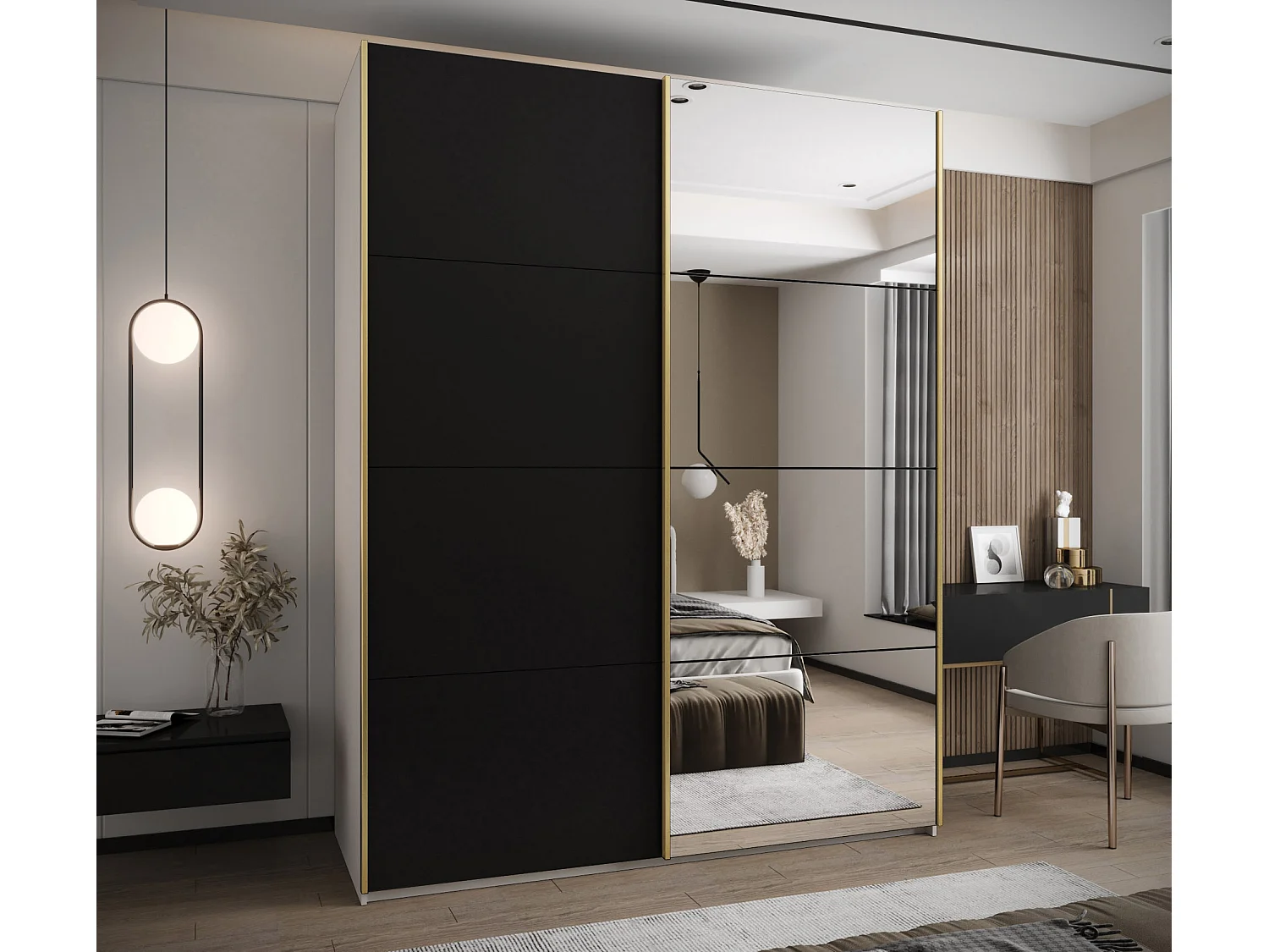 Armadio Lux 3 245,5/190/64 (Blanc/Nero/Argento)