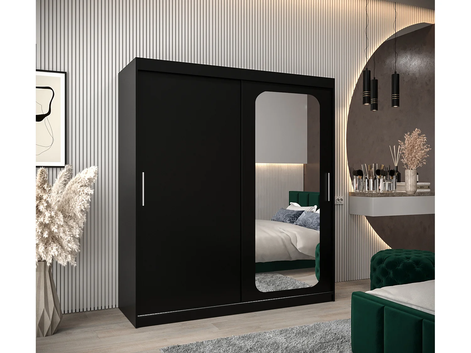 ARMOIRE PROMO T2 À PORTES COULISSANTES 200/180/62 2 Portes (Noir/Noir)