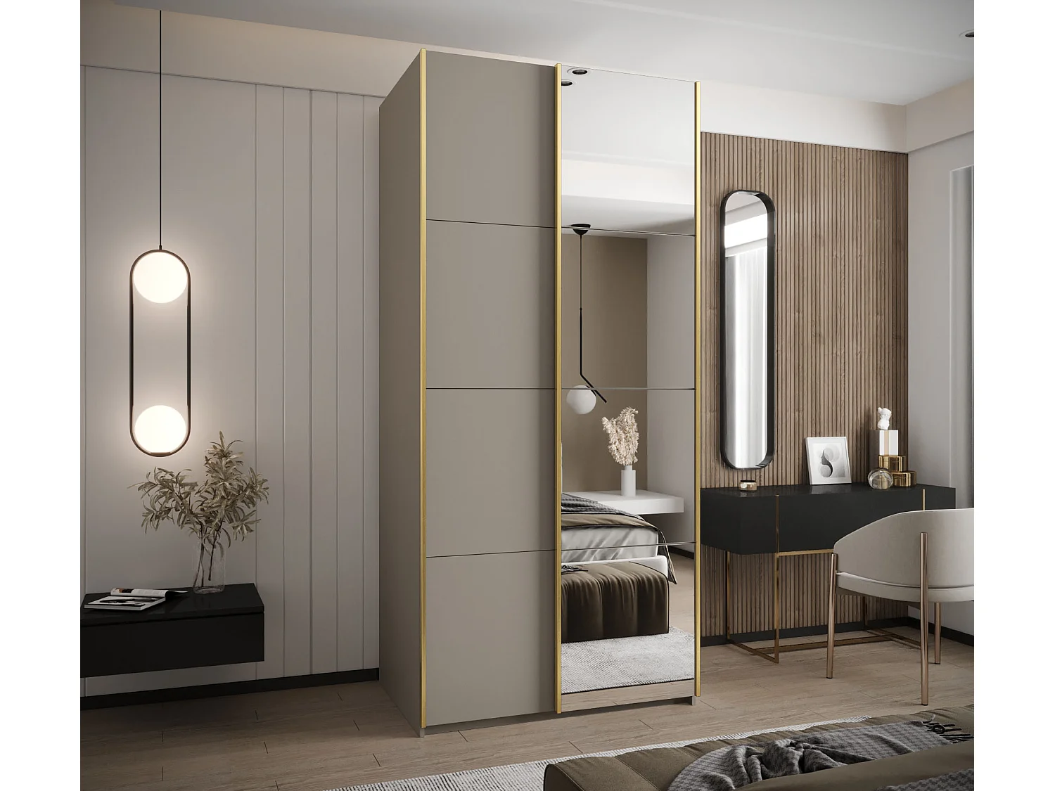 Armoire Lux 3 245,5/100/64 (Cachemire/Cachemire/Or)