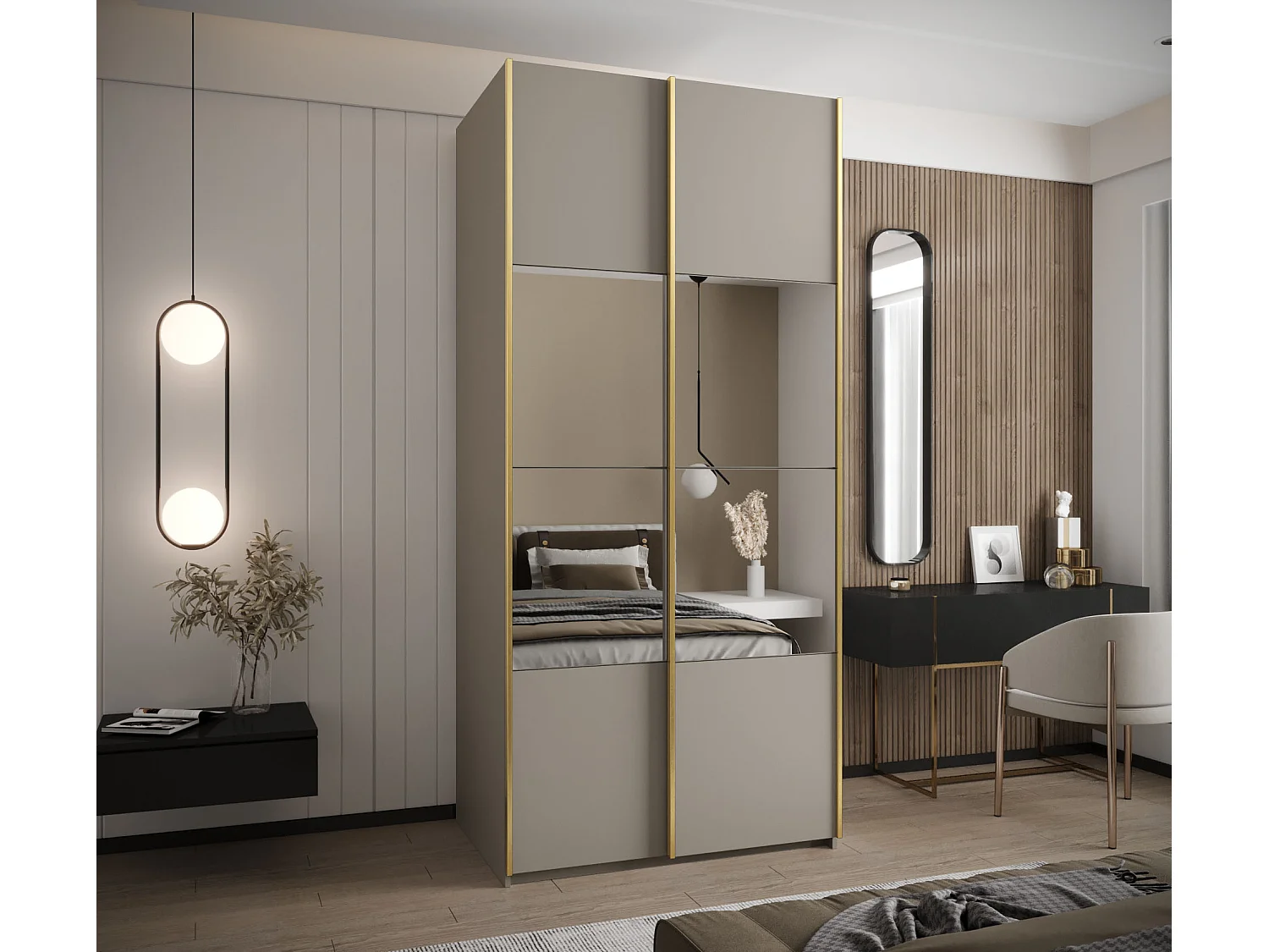 Armoire Lux 4 245,5/100/64 (Cachemire/Cachemire/Or)
