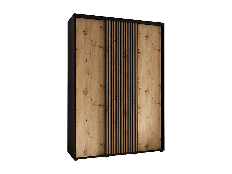 ARMOIRE SAPPORO 1 À PORTES COULISSANTES 205,2/180/60 3 Portes (Noir/Artisan)