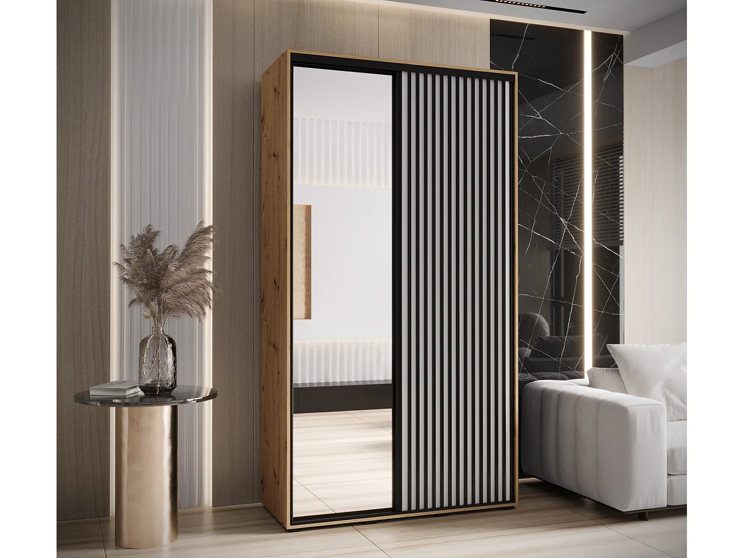 ARMOIRE SAPPORO 2 À PORTES COULISSANTES 205,2/140/60 2 Portes (Artisan/Blanc)