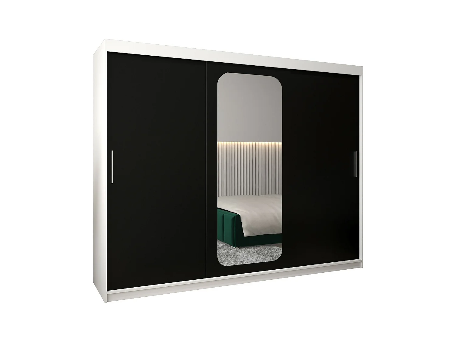 ARMOIRE PROMO T2 À PORTES COULISSANTES 200/250/62 3 Portes (Blanc/Noir)