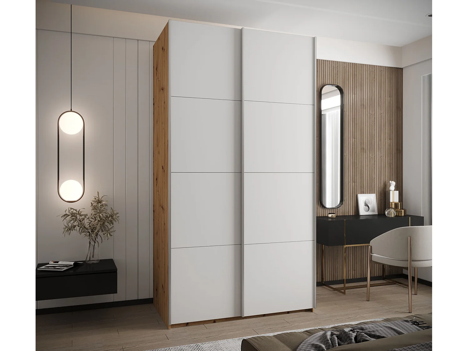 Armoire Lux 1 245,5/140/64 (Artisan/Blanc/Argent)