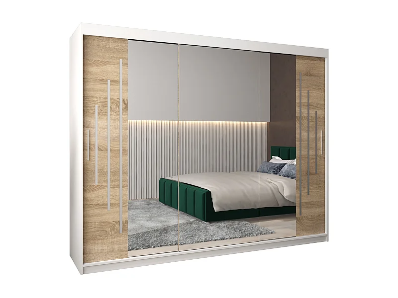 SCHWEBETÜRENSCHRANK YORK 2 200/250/62 3-türig (Weiß/Sonoma)