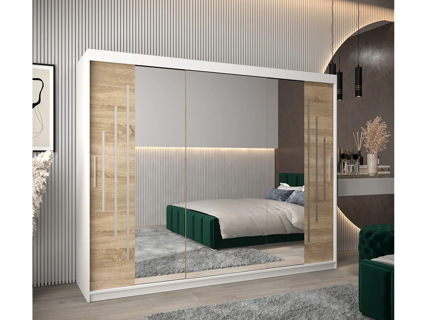 ARMOIRE YORK 2 À PORTES COULISSANTES 200/250/62 3 Portes (Blanc/Sonoma)