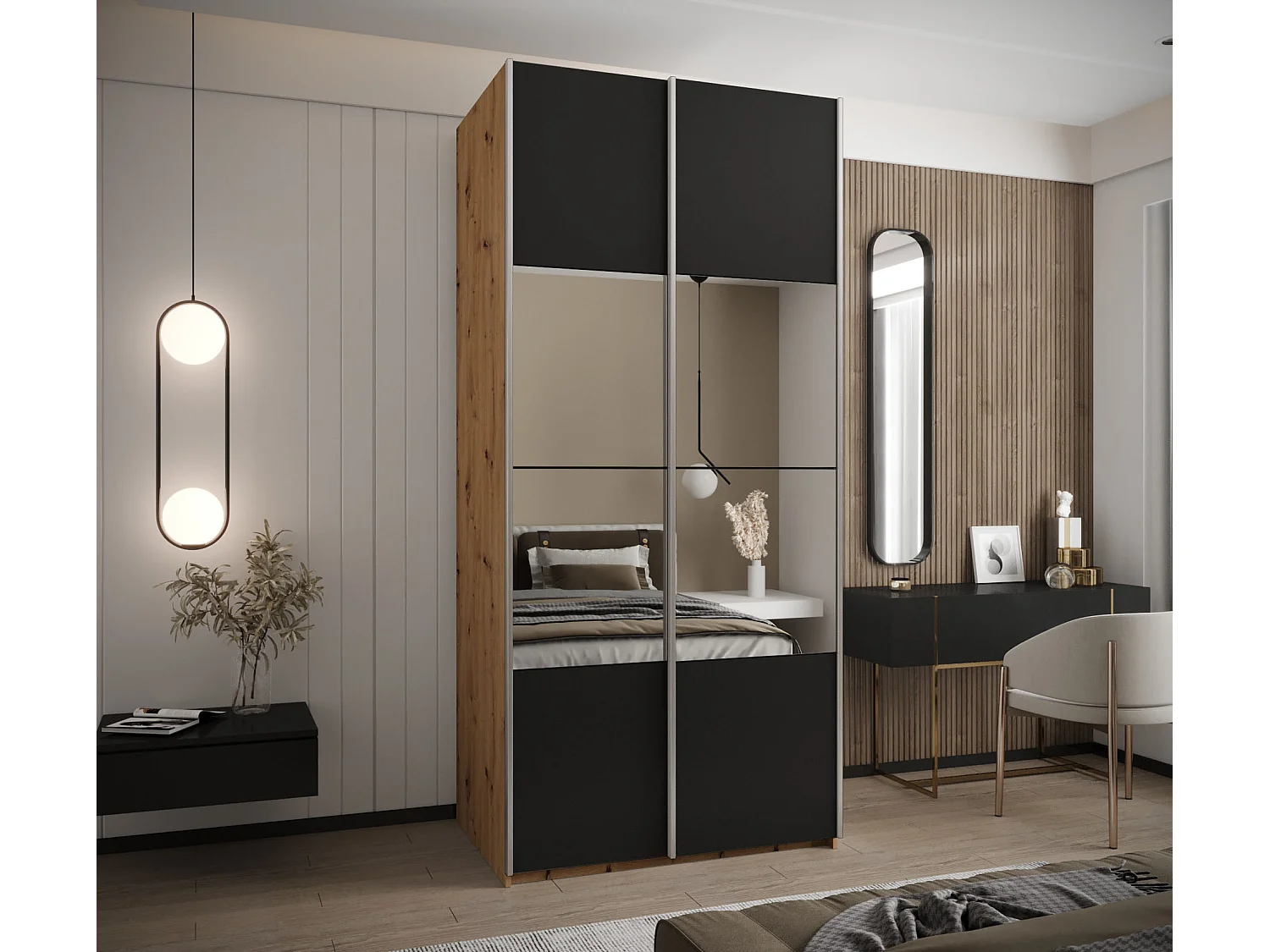 Armoire Lux 4 245,5/110/64 (Artisan/Noir/Argent)