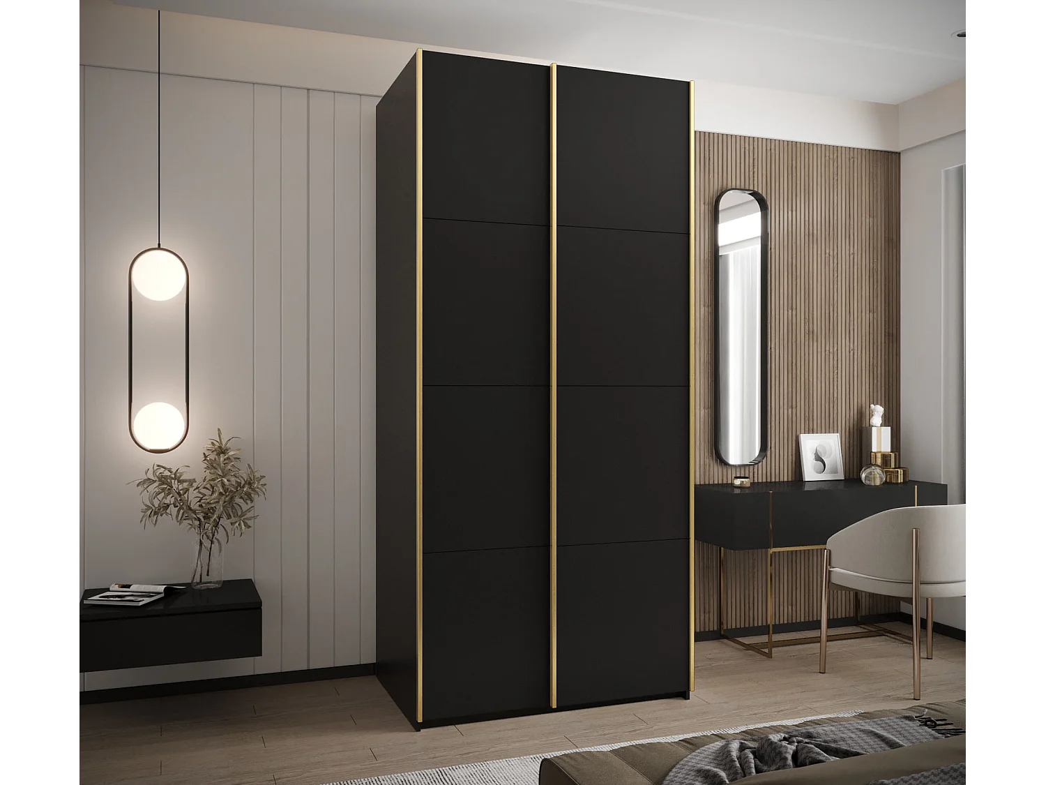 Armoire Lux 1 245,5/100/64 (Noir/Noir/Or)